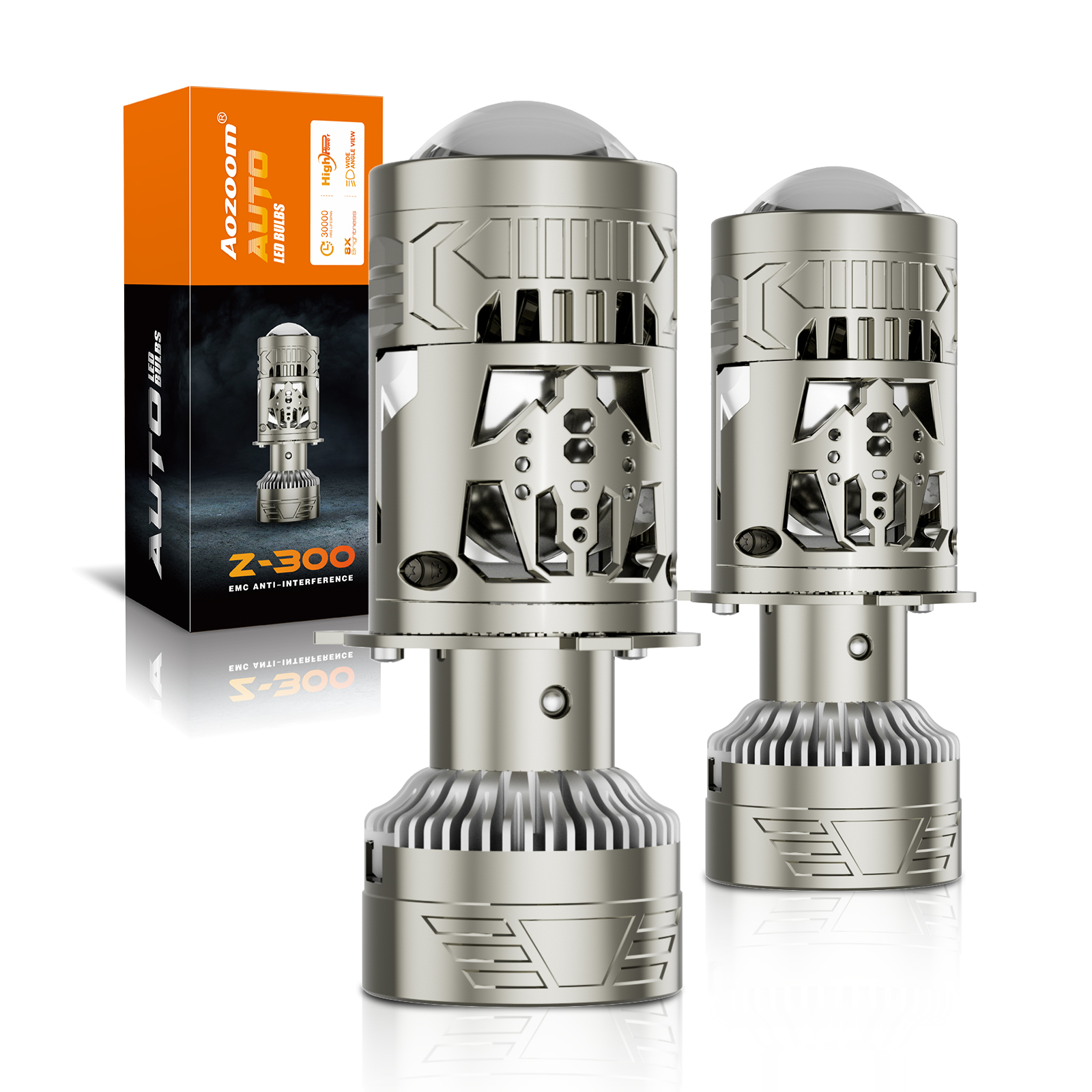 Aozoom Z-300 Series H4 Mini-lens LED Headlight Bulbs, 14000LM 140W